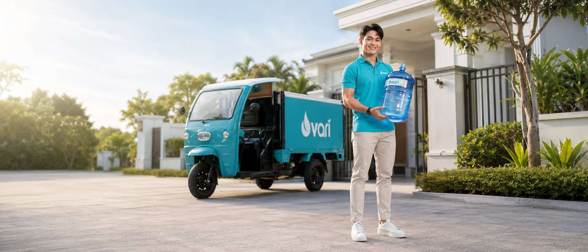 VARI delivery — ນ້ຳດື່ມ ວາຣີ ສົ່ງເຖິງໜ້າປະຕູ ດ້ວຍລົດສົ່ງໄຟຟ້າ